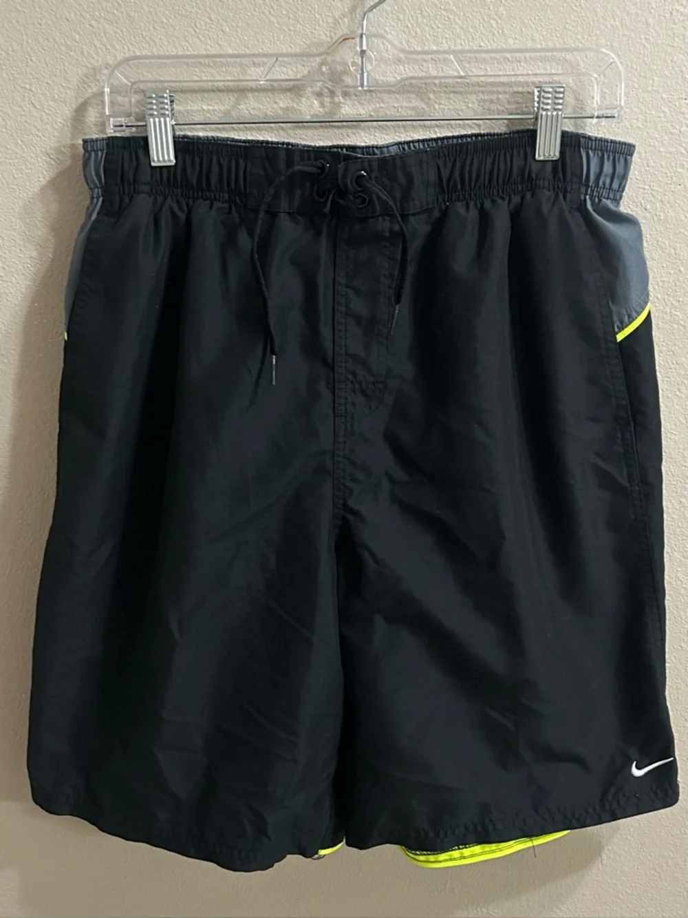 Y2K Mens Nike Swim Trunks Size L Center Swoosh Lightweight Lined Board Shorts